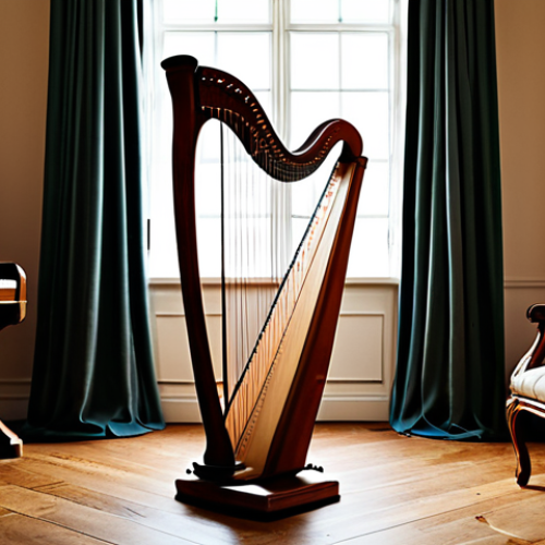 Home 9 Traditional Harp**
"A beautifully crafted wooden harp, standing elegantly in a sunlit music room, fully clothed, safe for work, perfect anatomy, natural proportions, appropriate content, professional photograph, modest details, family-friendly."
**