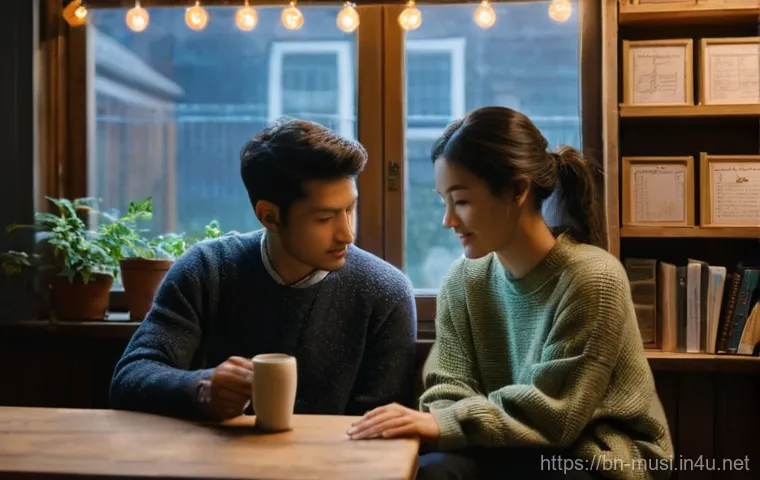 기타 듀오 곡 추천 - **Acoustic Harmony in a Cozy Cafe:**
    "Two musicians, a man and a woman in their late 20s, are se...