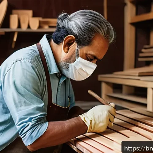 기타 제작 과정 - A detailed close-up of a guitar maker&rsquo;s workshop focused on selecting various tonewoods such as spru...